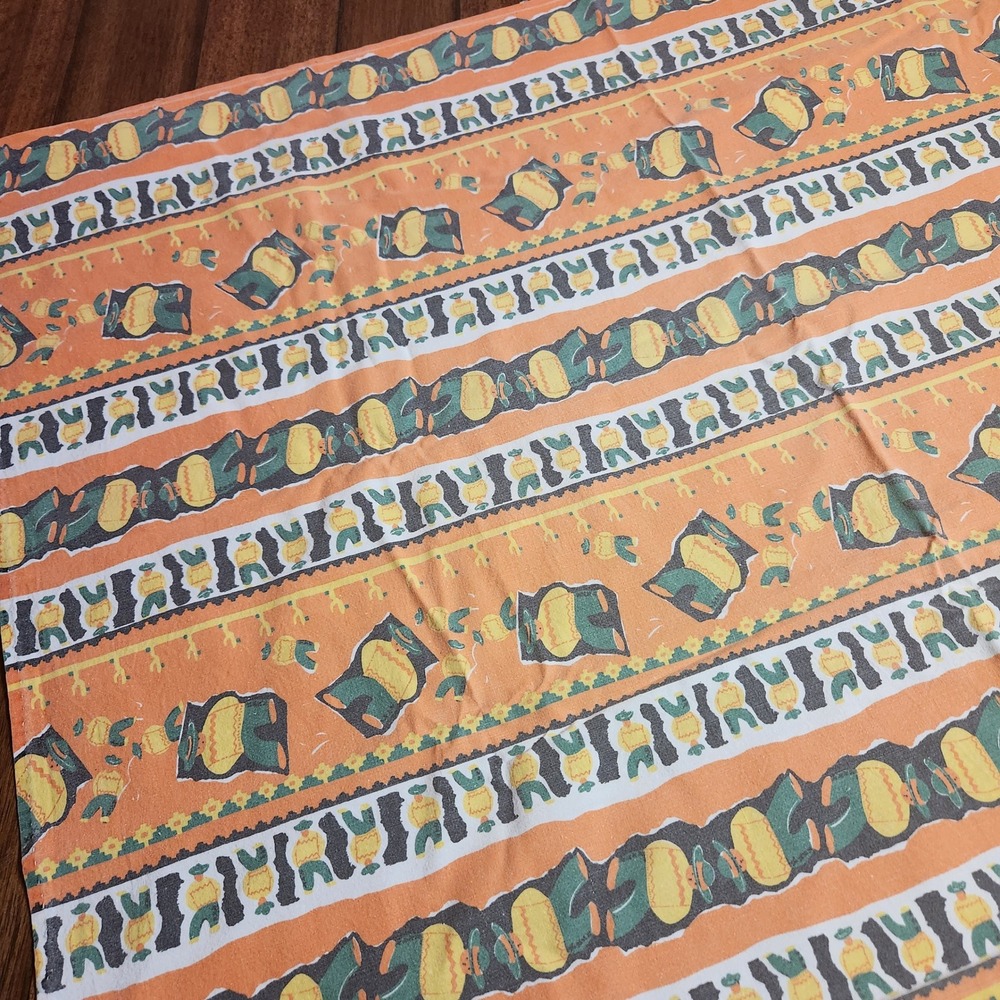 Vintage Southwestern Mexican Novelty Print Tablecloth Orange Green 56"x80"‎